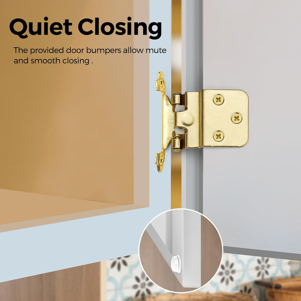 4 Pack 2 Pair Gold Cabinet Hinges, 3/8" Inset Semi-Concealed Hinges