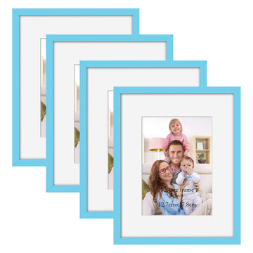 8x10 Picture Frame Blue, Display Pictures 5x7 with Mat or 8x10 Without Mat for Wall or Tabletop Display, 4 Pack