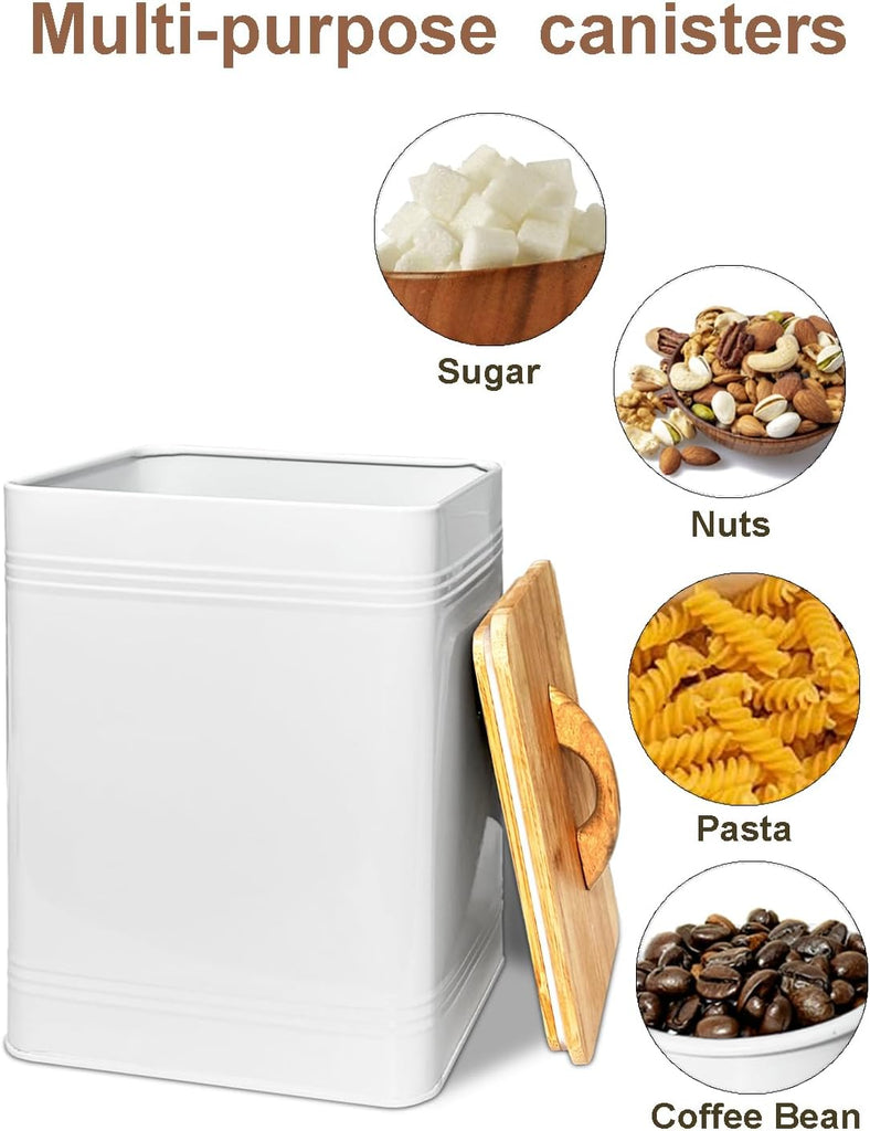 Kitchen Canister - Large 7 Qt Flour and Sugar Containers Airtight - White Metal Food Storage Jars - Set of 3