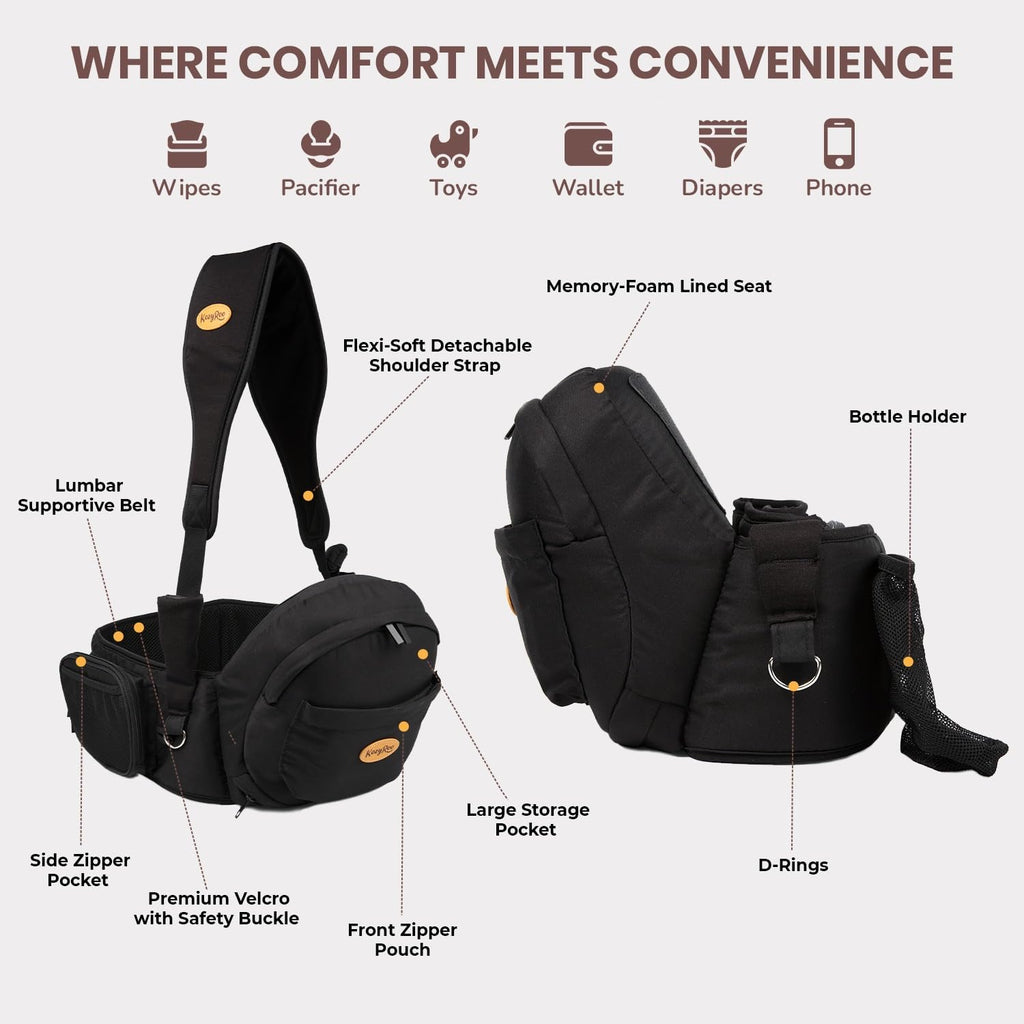 Hip Seat Baby Carrier for Toddlers Featuring the Flexi-Soft Shoulder Strap