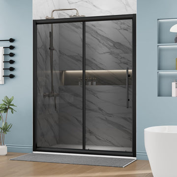 60" W x 75" H Semi-Frameless Glass Shower Door in Matte Black, Sliding Shower Door with SGCC Gray Tempered Glass