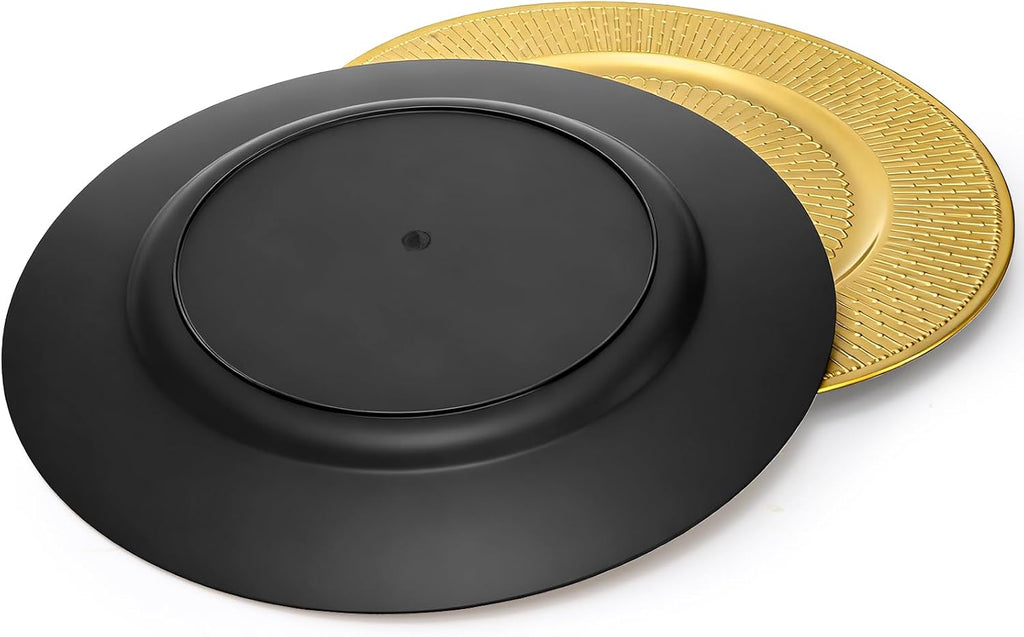 Gold Charger Plate, 13 Inch Beaded Chargers for Dinner Plates, Plastic Reusable Round Charger Platters - Set of 12