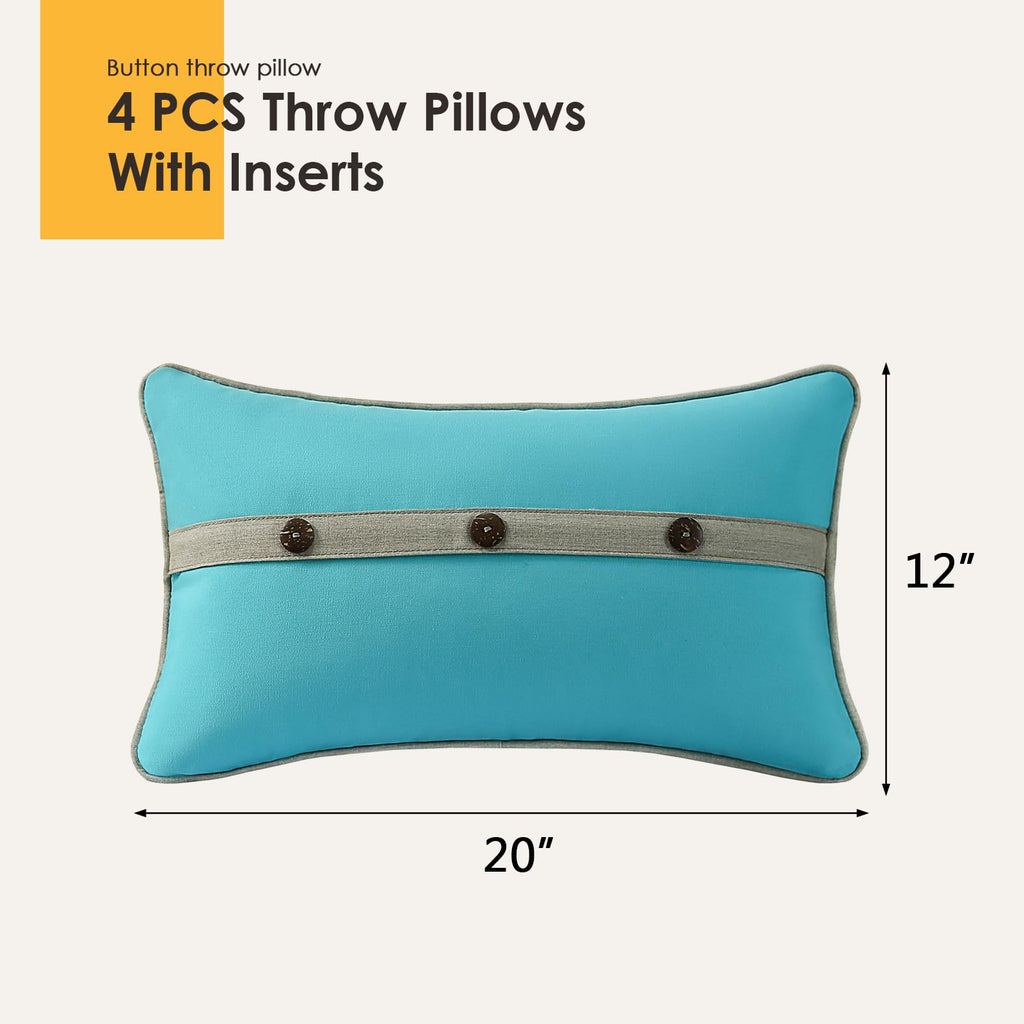 Outdoor Sunbrella Decorative Pillows with Triple Coconut Buttons Pack of 4, 20" x 12" Outdoor Pillow Set for Couch