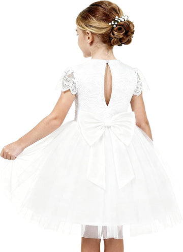 Flower Girl Dress Big Bow Kids Lace Tulle Princess Wedding Gown