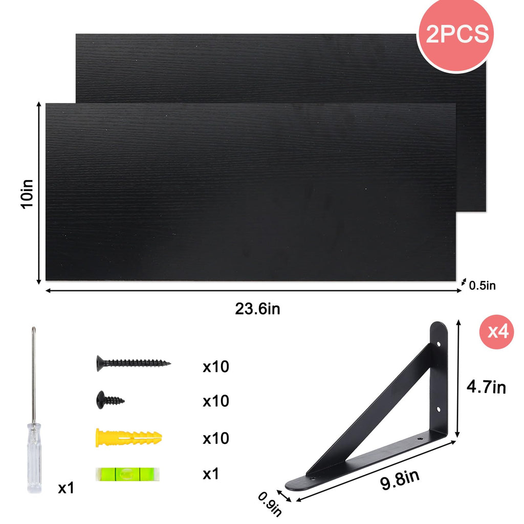2pcs 10 in Deep Floating Shelves for Wall (Black, 23.6" L)