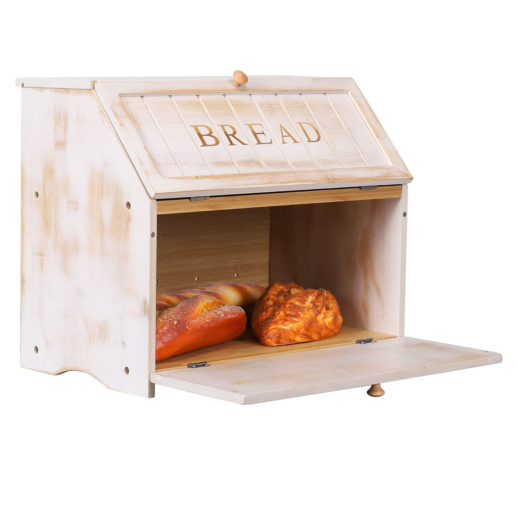 Bread Box - Vintage Double Layer Farmhouse Counter,White