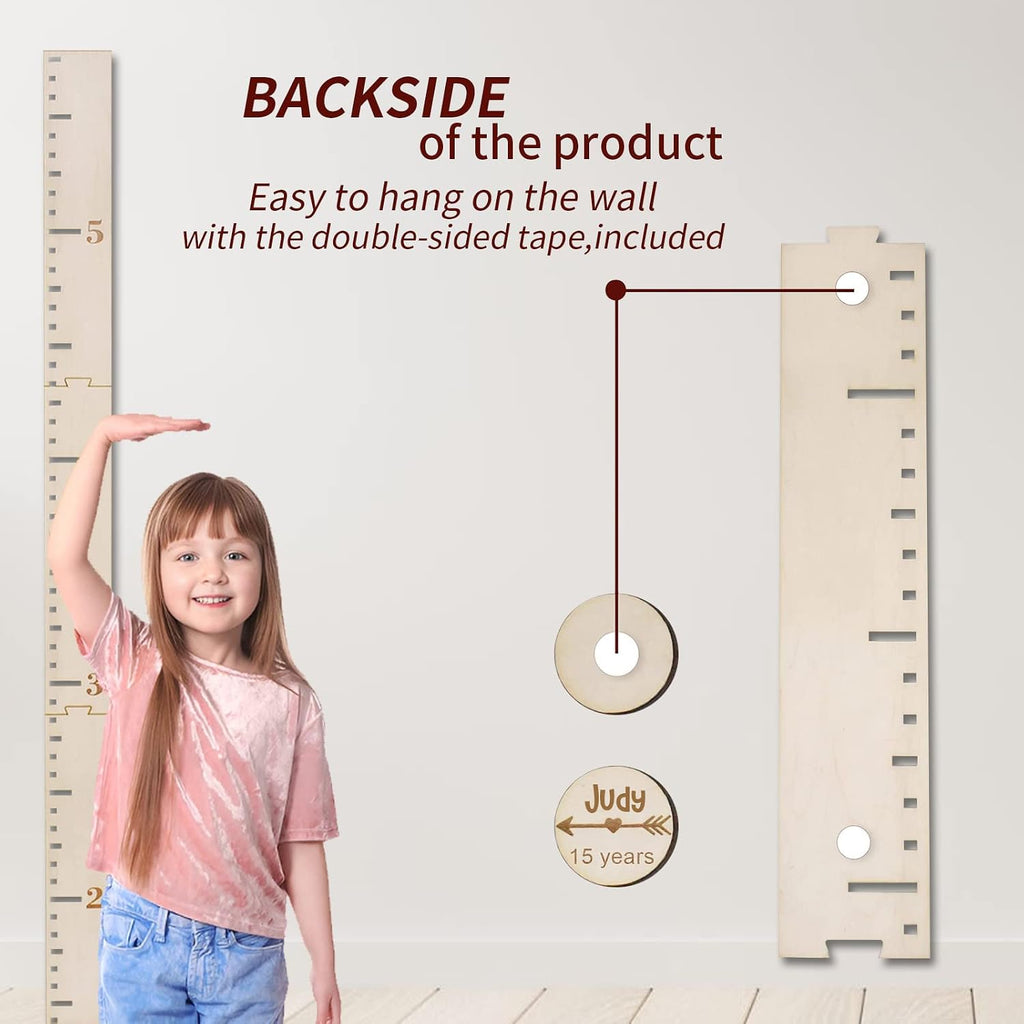 Personalized Wooden Growth Height Chart Ruler for kids, Custom Name Growth Chart for Boys and Girls, Laser Engraved