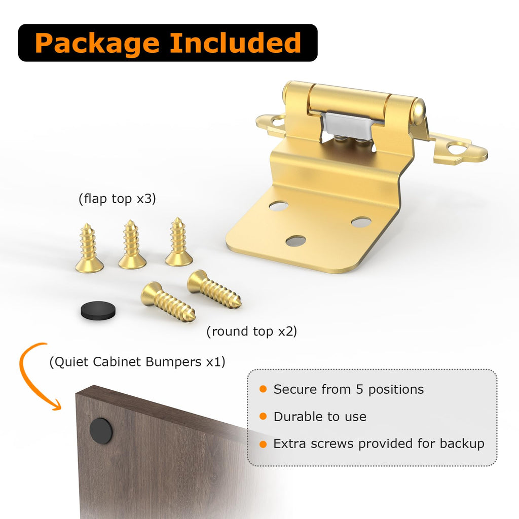 3/8 Inch Inset Cabinet Hinges, 5 Pairs(10 Pack) Self Closing Flush Face Mount Hinges with Door Bumper, Variable