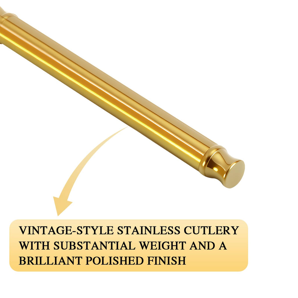 Gold Silverware Set 18/10 Stainless Steel Vintage Flatware Set, 20-Piece Hand Forged Mirror Gold Finish Cutlery
