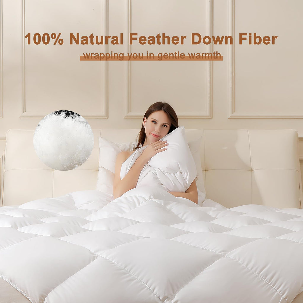 Goose Feather Down Comforter, Soft All Season Medium Warmth Duvet Insert, Luxury Hotel Bedding Comforters