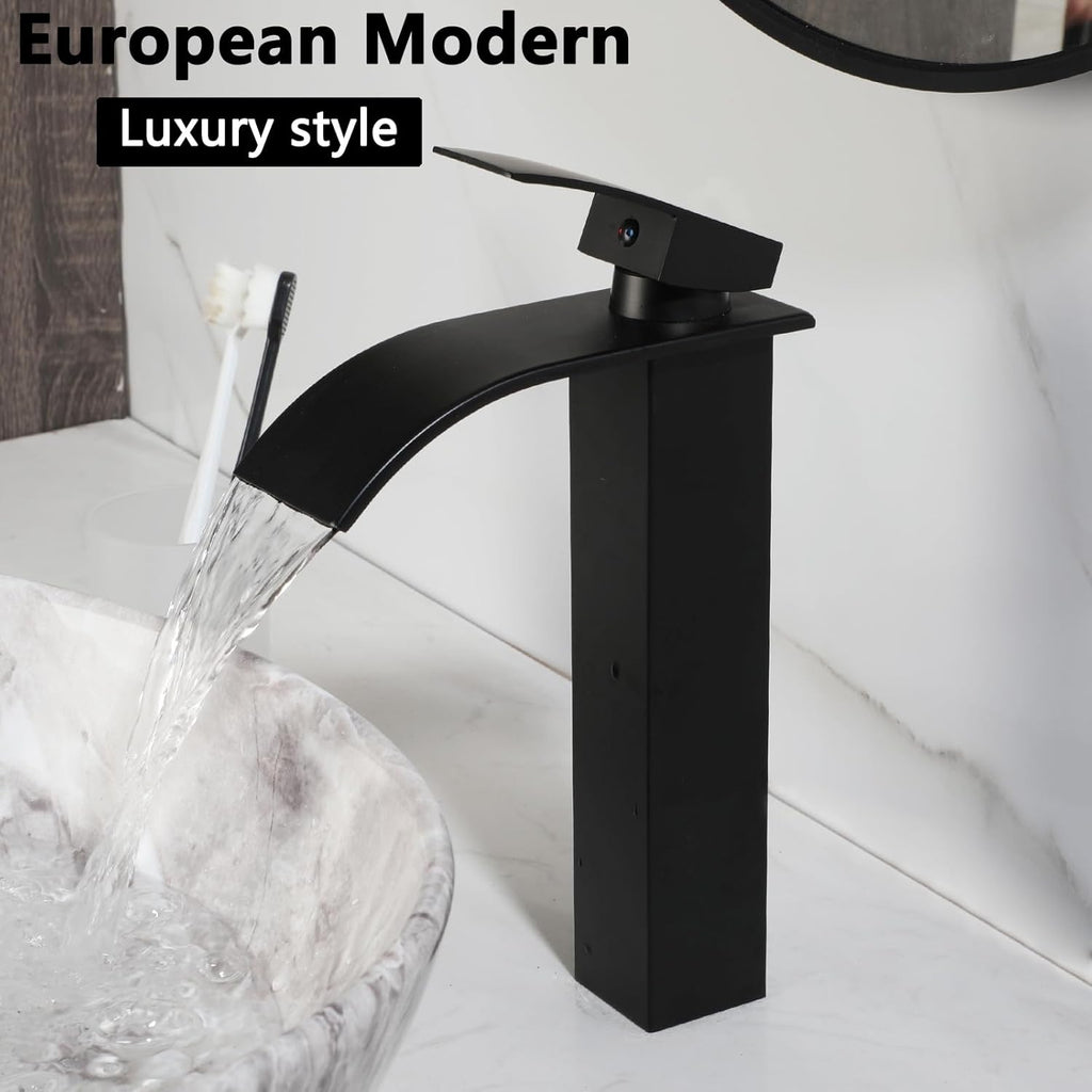 Ceramic Vessel Sinks Oval Bathroom Sink Above Counter Vessel Sink with Faucet and Drain Combo 16 inch Marbling Vessel
