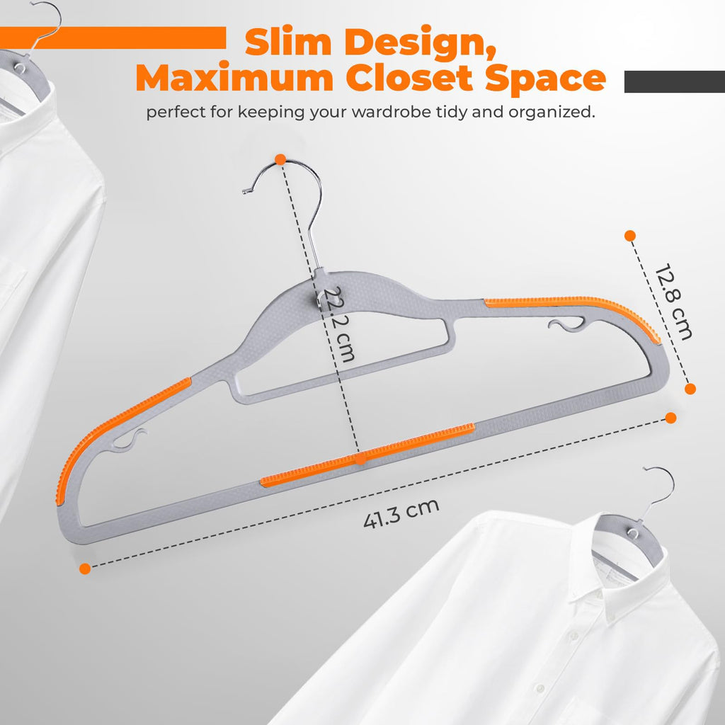 Plastic Hangers 50 Pack, Cascading Slim Space Saving Clothing Hangers with 360° Rotating Hook, Non Slip Clothes