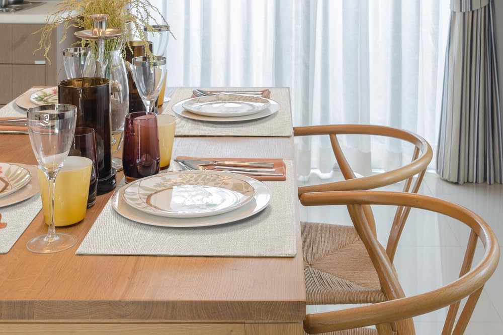 Faux Cotton Linen Placemats, Cloth Dining Table Mats - Set of 6