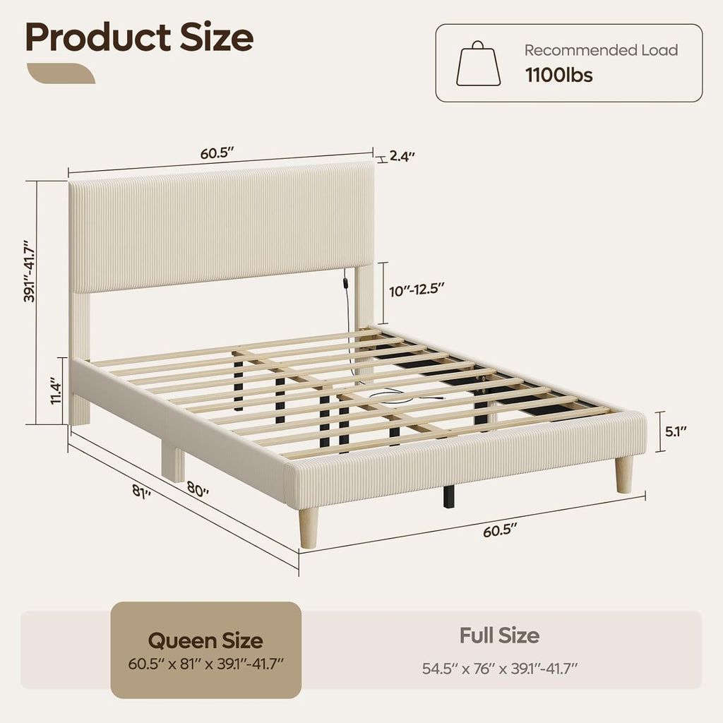 Queen Bed Frame with Headboard,Platform Queen Bed Frame with LED Lighting,Bed Frame Wooden Slats Support,No Box