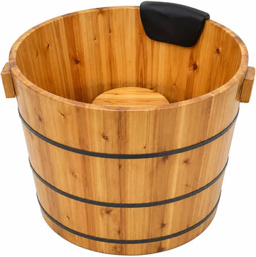 Luxury Fragrant Cedar Soaking Tub - Japanese Style Round Wooden Bathtub with Foot Massager & Full Accessories (wooden