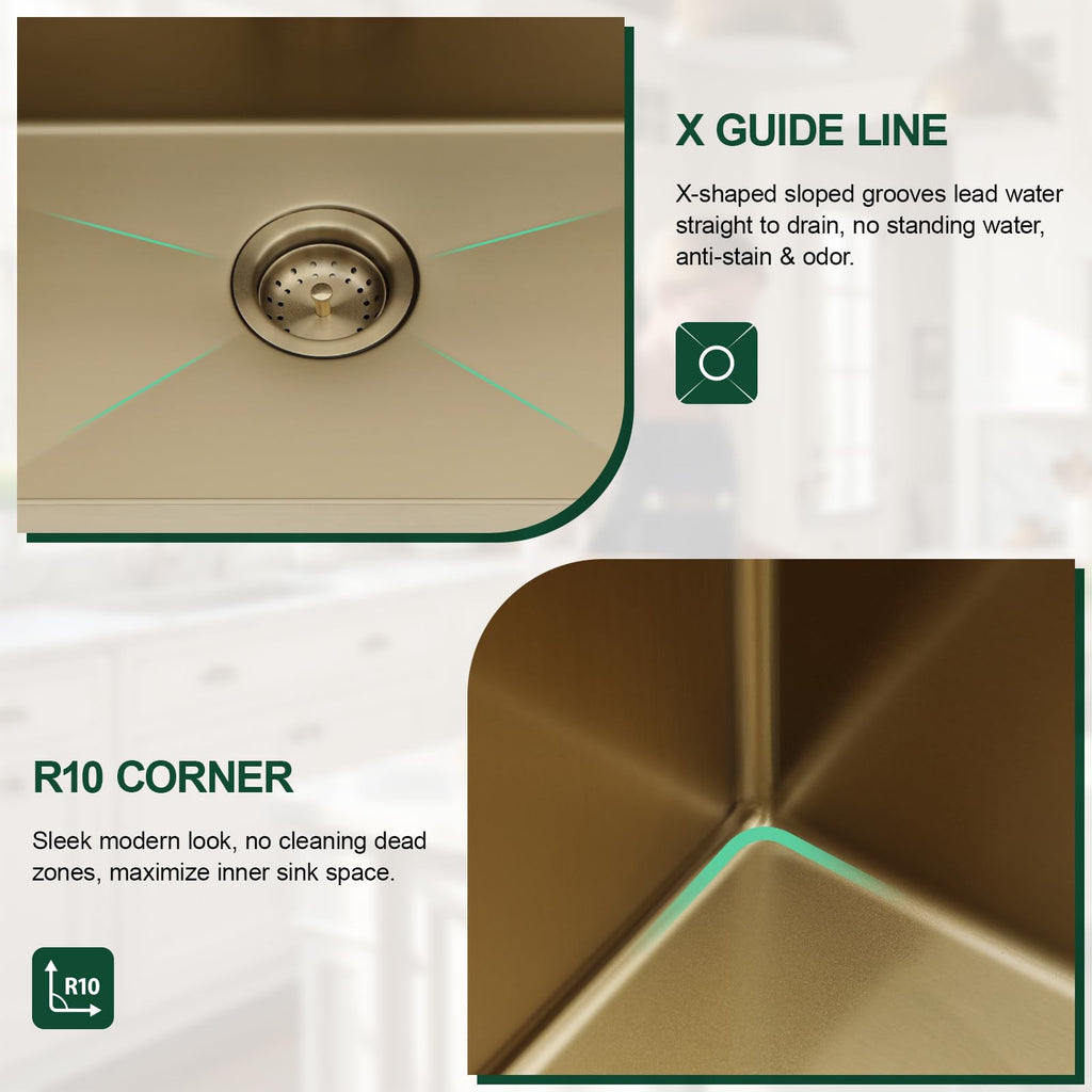 30 Inch Gold Stainless Steel Drop Sink with Offset