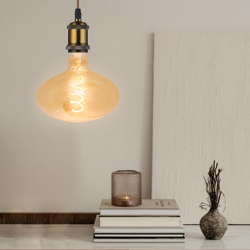 Oversized Deco LED Light Bulb,Amber Glass Huge Mushroom Shape Bulb