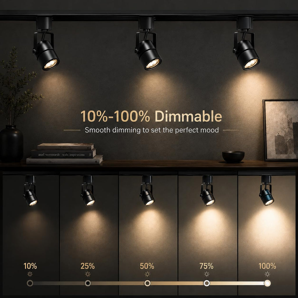 6FT LED Track Lighting Kit with 3-Color GU10 Bulbs, Dimmable 6 Lights Black