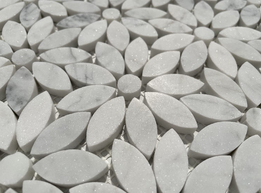 Carrara White Marble Daisy Flower Pattern Mosaic Tile Honed Kitchen Bath Wall Floor Backsplash Shower (1 Sheet)
