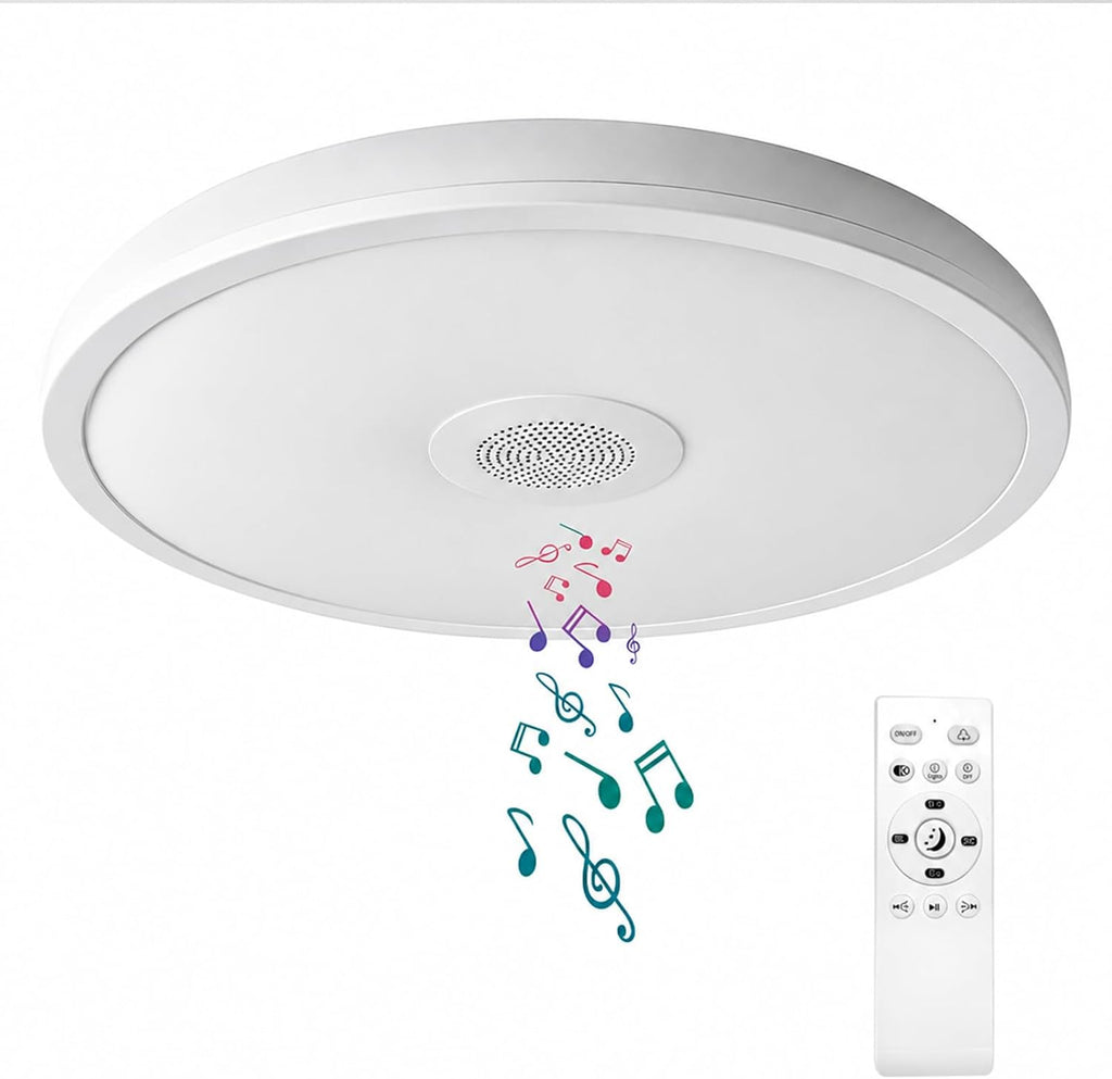 Smart Waterproof LED Flush Mount Ceiling Light Fixture,with Bluetooth Speaker,11 Inch,18 watt,Dimmable Music Lamp,RGB