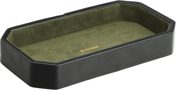 Leather Valet Tray, Jewelry Trinket Organizer (Black, Small)