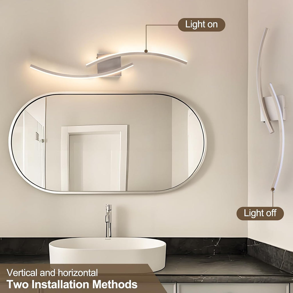 Hardwired 3000~6000K Modern Wall Sconce, 31.5IN Silver LED Wall Light Fixtures Brushed Nickel Wall Lights and Bedside
