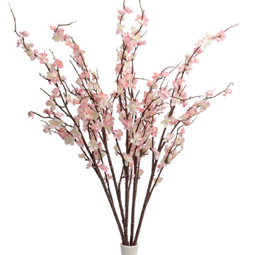 5pack Artificial Cherry Blossom Branches 39" Faux Flower Stems Wedding Decor (5, Pink)