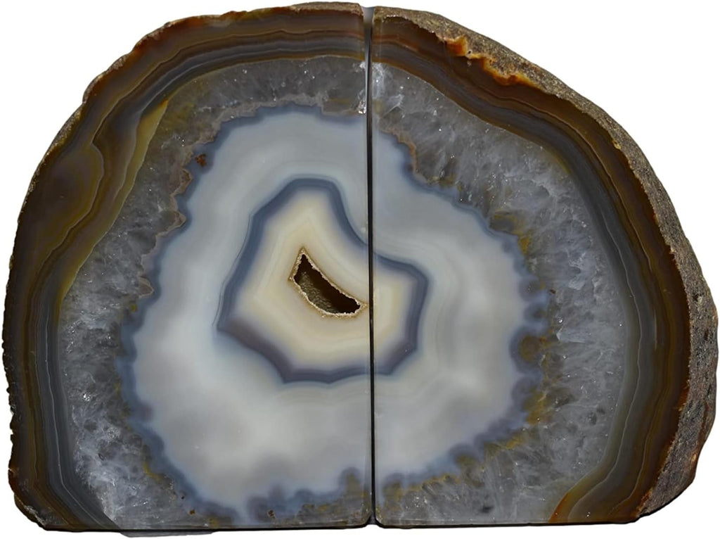 Agate Geode Bookends with Rubber Bumpers Premium Quality 3 to 5 lbs Set of Non-Skid Book Stopper for Books, Shelves