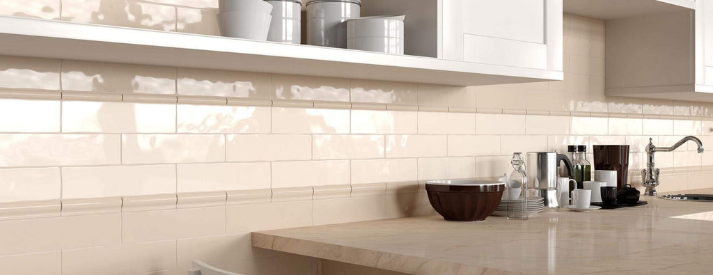 3x12 Cream Handmade Look Ceramic Subway Tile Walls & Kitchen Backsplashes - Glossy Finish (Box Covers 5.5 Sq. Ft.)