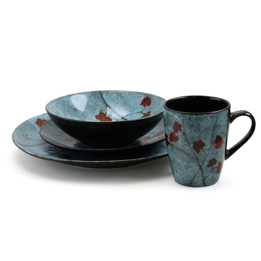 Floral Accents 16 Piece Dinnerware Set in Blue