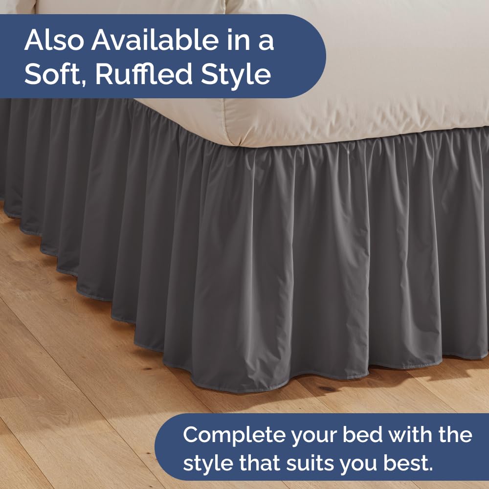 Pleated Bed Skirt - 3 Sided Pleated Bed Skirt - 12 Inch, Dark Grey