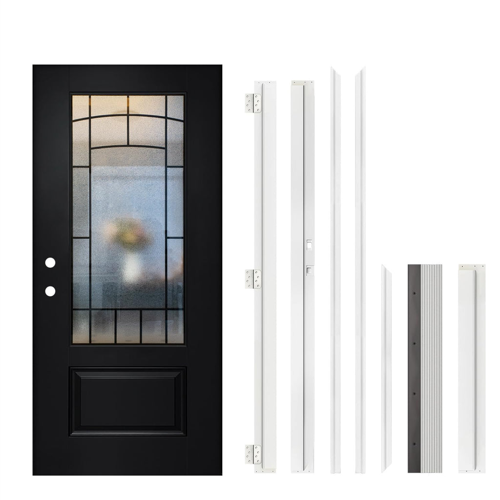 36" x 80" Black Fiberglass Exterior Door with Textured Glass Entry Door