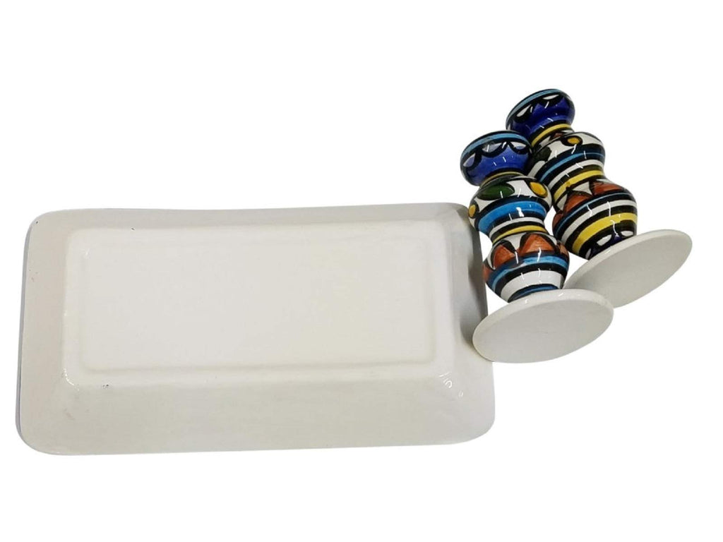 Colorful Ceramic Candlesticks with Matching Plate for Shabbat and Holidays Jerusalem Pottery