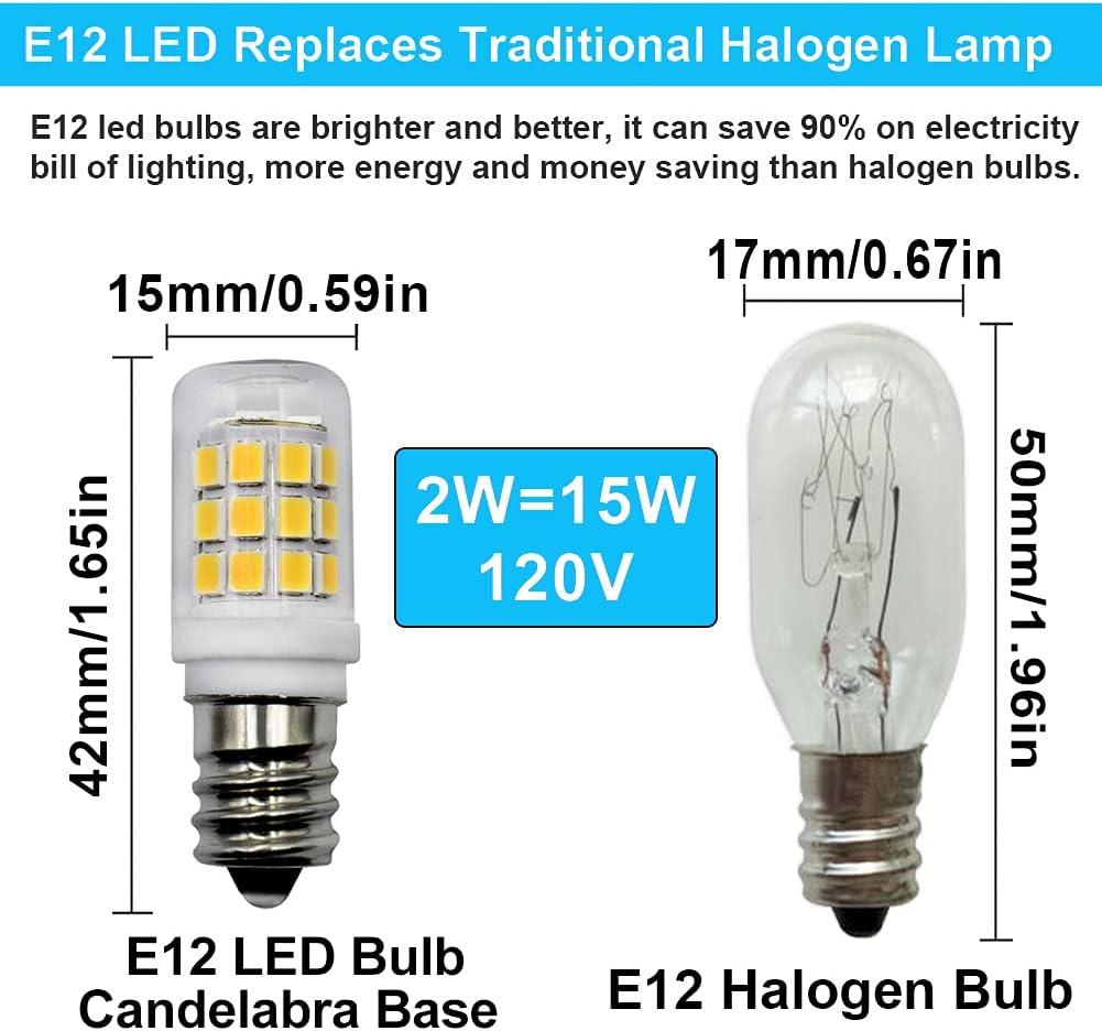 E12 LED Fridge Water Dispenser Light Bulb 2W E12 120V Daylight White 2-Pack