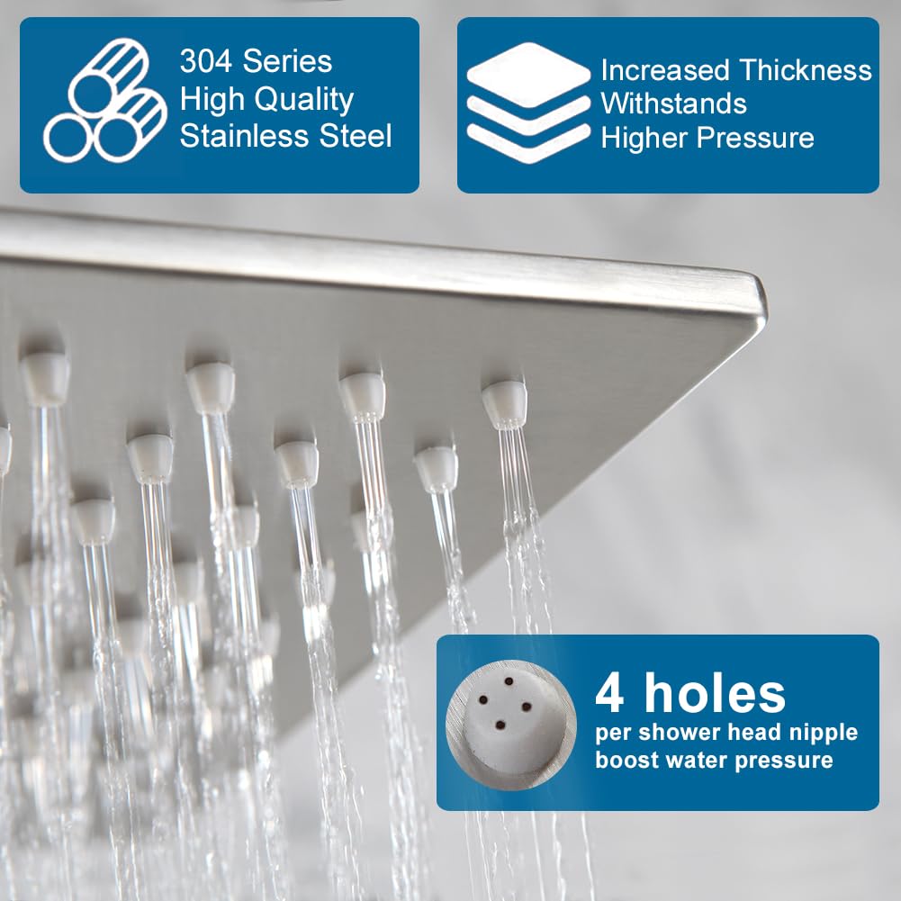 12 Inch Ceiling Mount Shower Faucet Set Brushed Nickel Ceiling Rainfall Shower Head and Handle Set Bathroom Rain