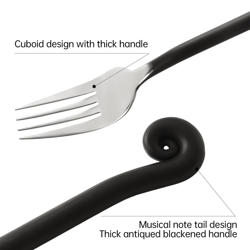 Silverware Set Musical Note Antiqued Black Handle Service for 4