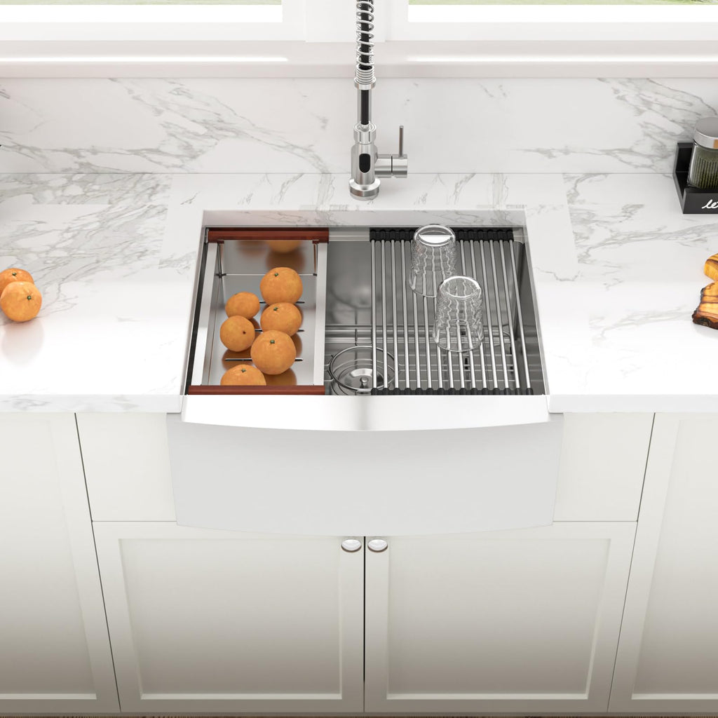 24 Inch Farmhouse Sink Workstation - 24x22 Inch Stainless Steel Apron Front Single Bowl Luxury Kitchen Farmer Sink