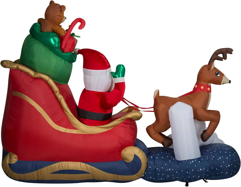 Animated Christmas Inflatable Santa in Sleigh, 7 ft Tall, Multi