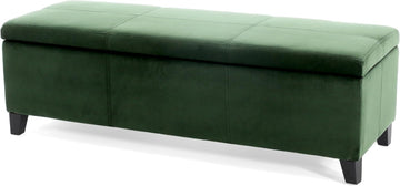Glouster Upholstered Storage Ottoman Bench, Forest Green Velvet, Matte Black