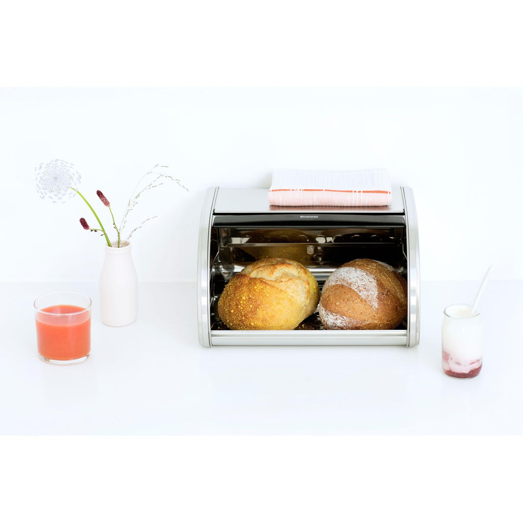 Roll Top | Medium | Matt Steel | Large Metal Front Opening Bread Store Countertop | Partly Flat Top for Extra