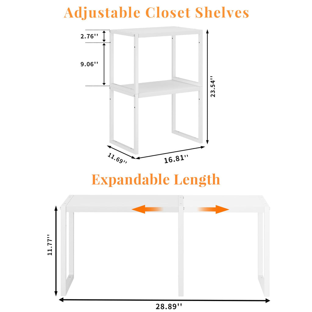 2 Pack Stackable Closet Organizers and Storage Shelves, Expandable Metal Clothing Shelf, Adjustable Shelving Unit for