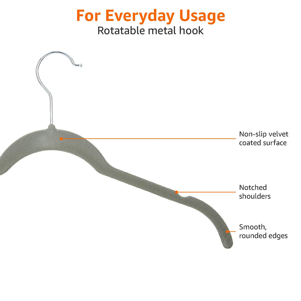 Basics Space Saving Slim Velvet Non-Slip Clothes Hangers, Sturdy, Gray/Silver, 100-Pack