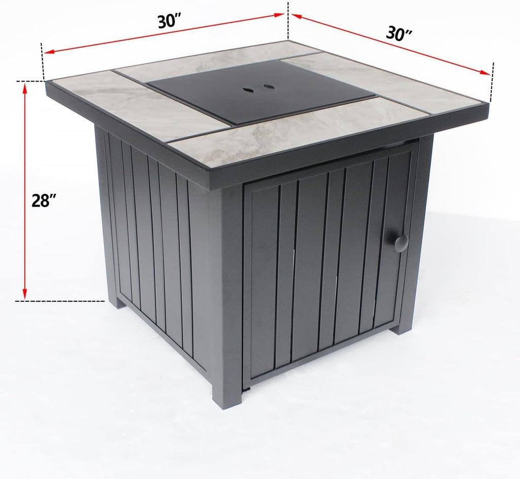 30" Propane Fire Pit with Real Ceramic Tabletop, 50000 BTU Gas Firepit Table with Lid & Glass Rock, Outdoor Fire Pit for Dining or Party, Firepit for - Image 6