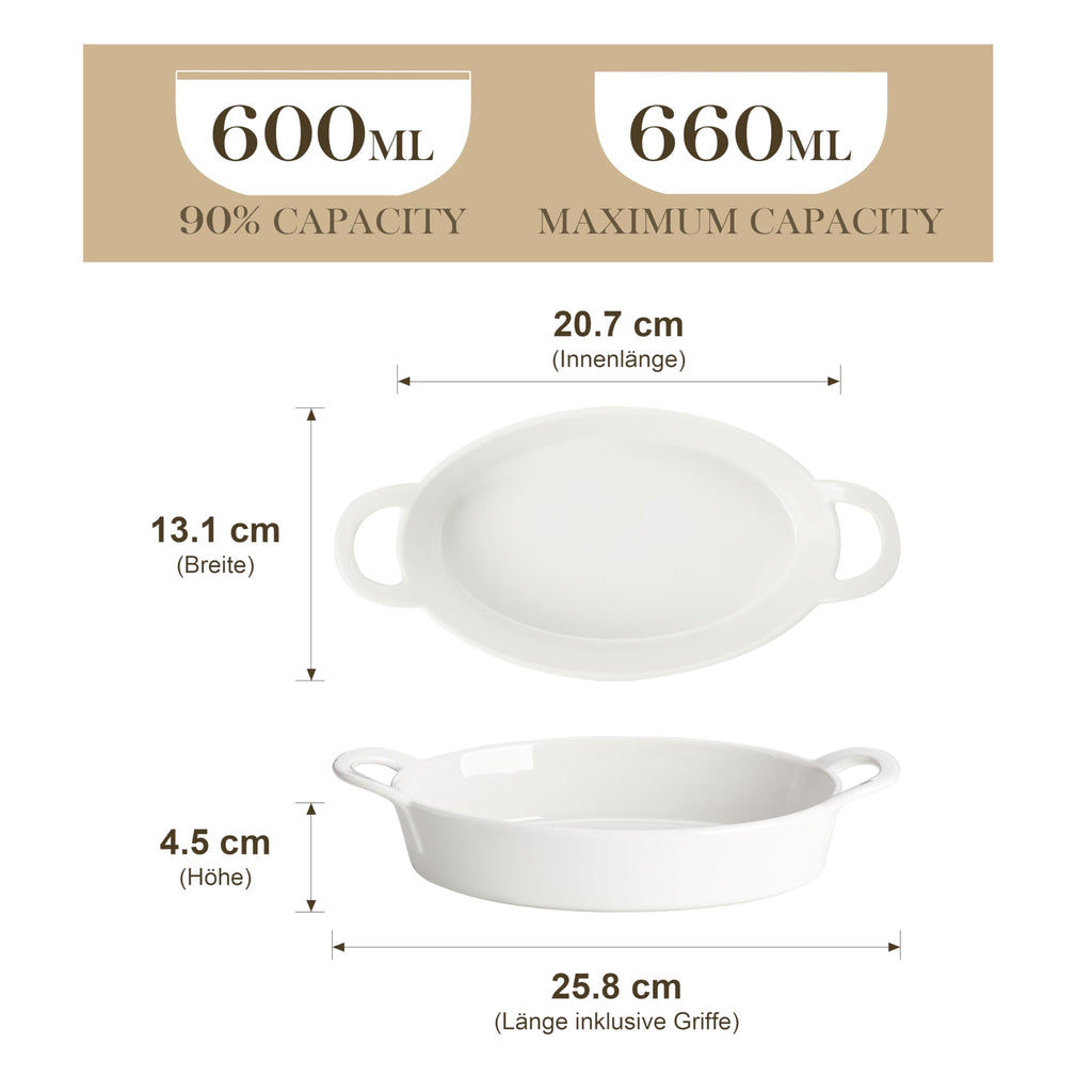 Small Casserole Baking Dishes for Oven, Ceramic Oval Baking Dish Sets of 4, 8" x 5" Inch Au Gratin Baking Pans with