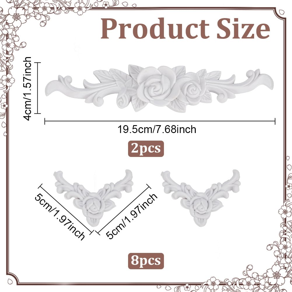 10 Pcs Baroque Style Carved Floral Appliques Onlays White