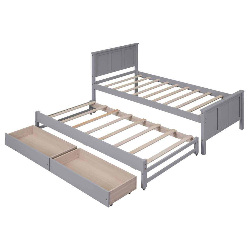Twin Size Platform Bed with Trundle and Drawers, Wood Twin Platform Bed Frame, Twin Daybed with Trundle & Drawers