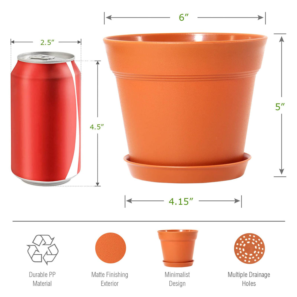 16 Pack 6 inch Plastic Planters, Plastic Indoor Planter Flower Pots, Heavy Duty and Stylish 6 Inch Plant Pots for