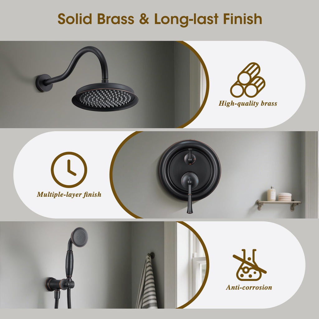 Shower System, 9 Inch Shower Faucet Set with Handheld, Bronze