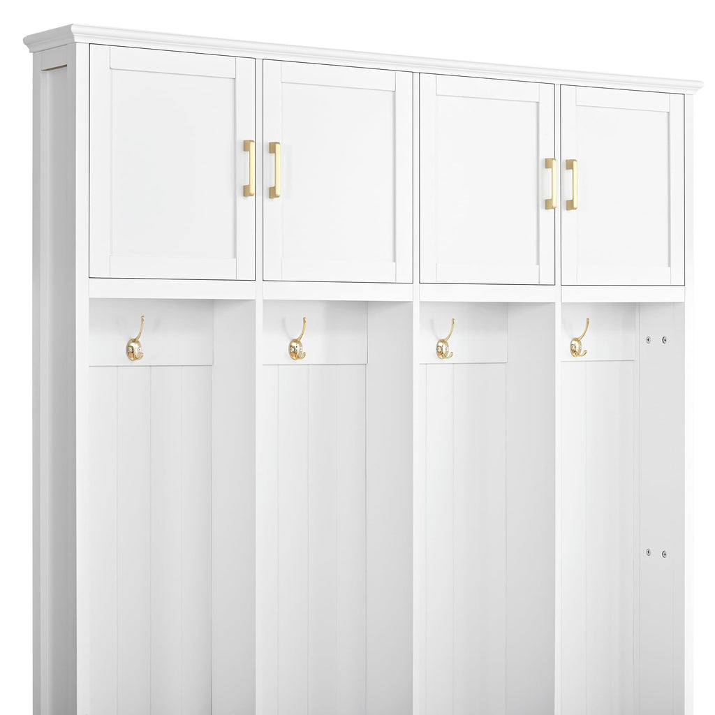 Farmhouse Entryway Hall Tree with Coat Hooks and Storage (Ancient White-CD, Rectangular)
