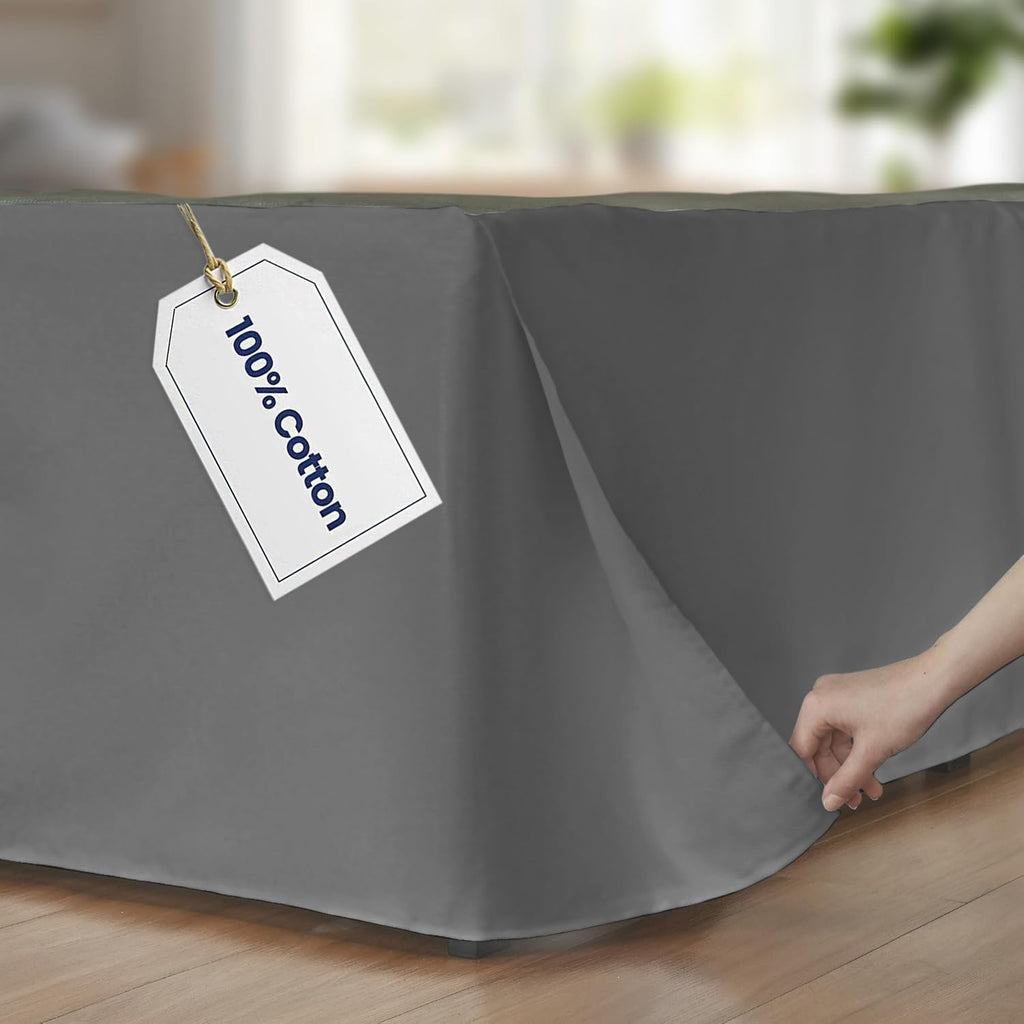 Bedskirts Queen Size - 100% Natural Cotton Split Corner Grey Queen Bedskirt 21 inch Drop - Center & Corner
